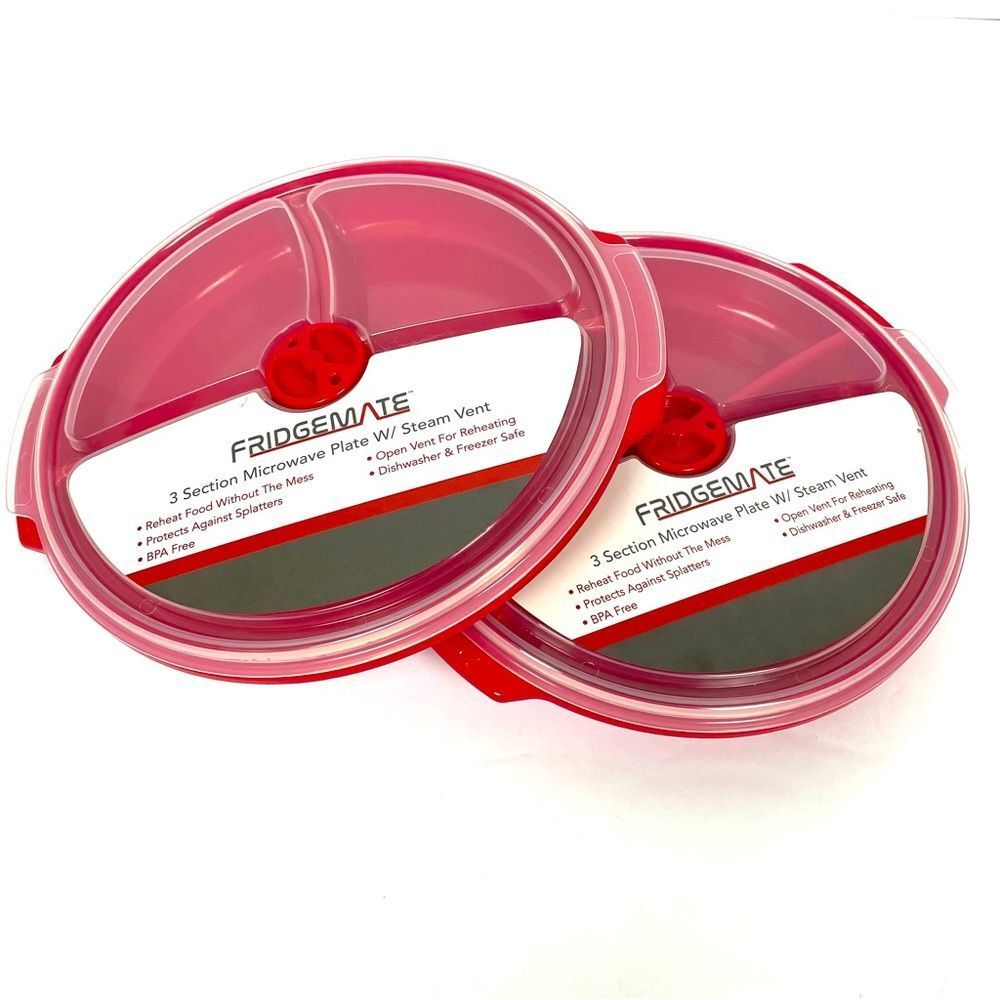 2 Pk Microwave Food Storage Containers 3 Section Divided Plates With Vented Lids